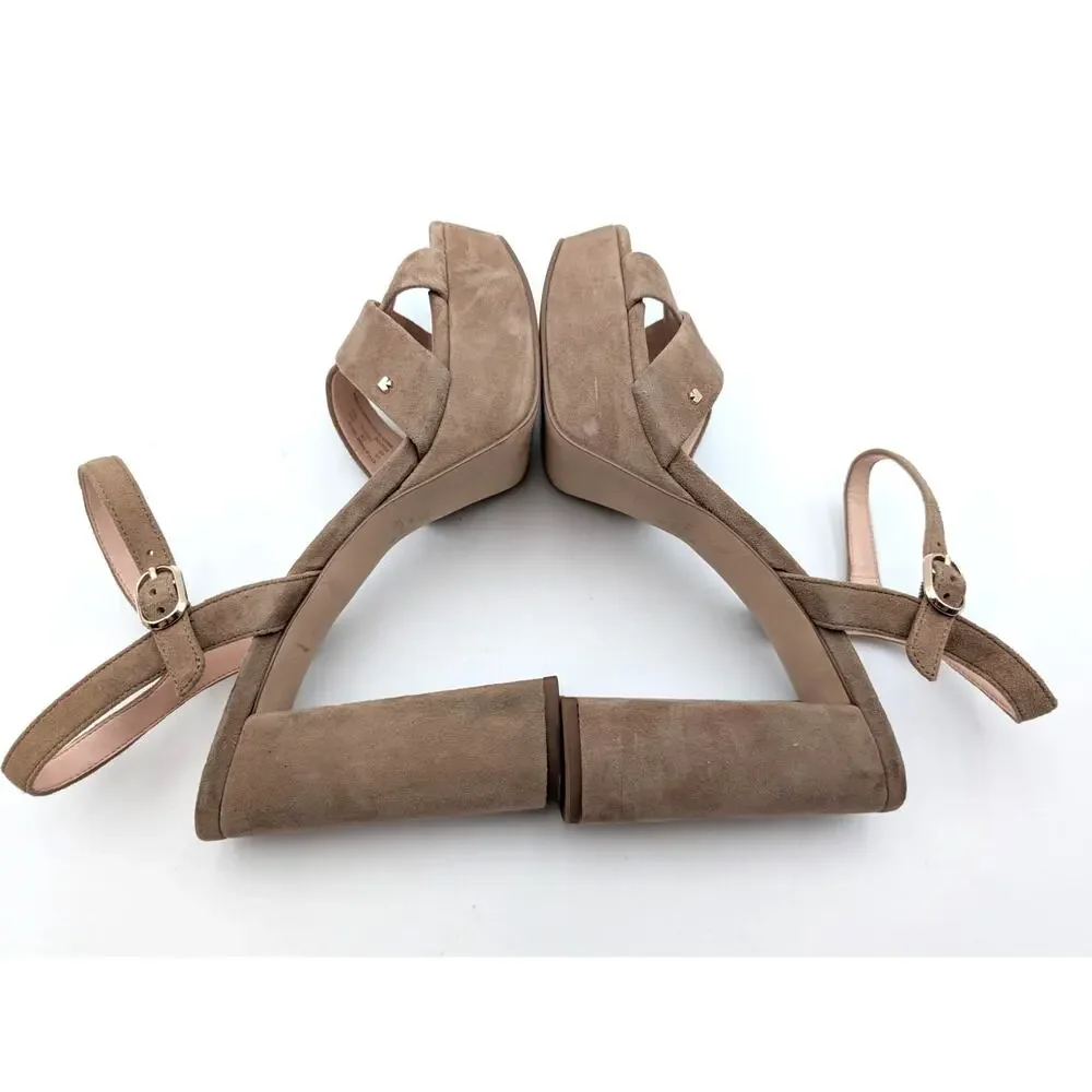 Kate Spade Delphi Heel Platform Sandal Women's Roasted Almond Size US9B EU39.5